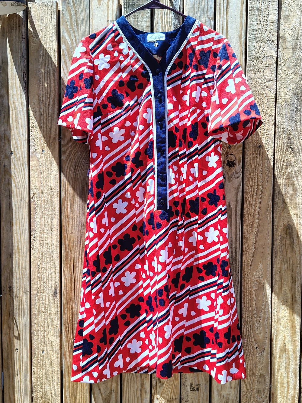 Vintage 70s Nelly Don Mod Psychedelic Dress Red White Blue Floral Stripe Shift
